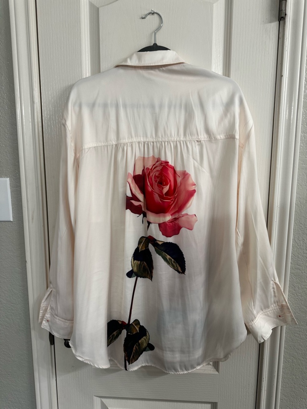 Anthropologie The Brielle Relaxed Button-Down with Pink Rose